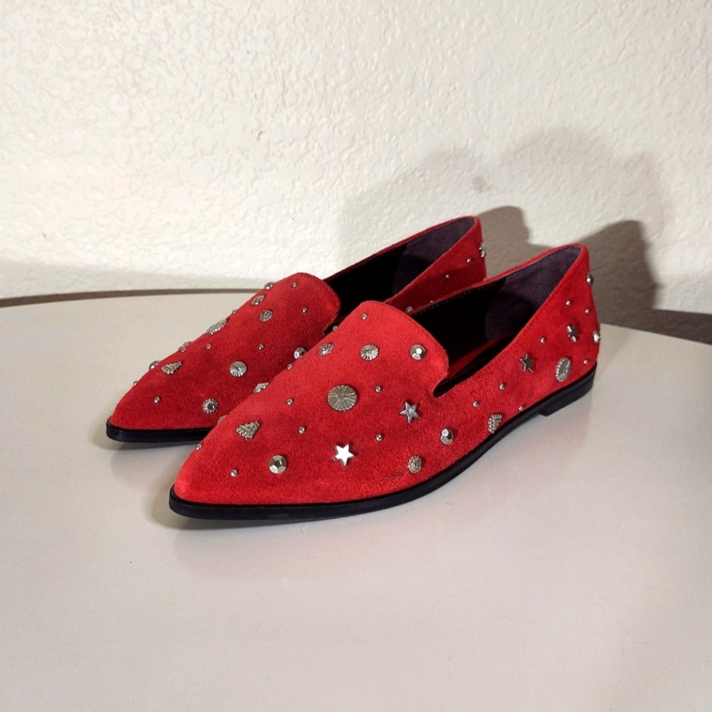 BCBGGeneration Nikkola Red Leather Embellished Flats